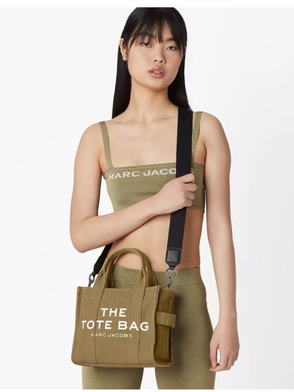 Marc Jacobs Olive Green Canvas Mini Tote with Black Strap